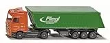 siku 1796, Mercedes-Benz LKW mit Fliegl Kipper, 1:87, Metall/Kunststoff, Grün/Orange, Abnehmbare Dachplane für Auflieger