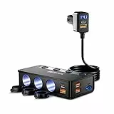 9 IN1 BESTEK 180W Zigarettenanzünder Verteiler, Auto KFZ Adegerät mit 65W PD & 4 Port QC3.0 kfz Ladegerät USB C Zigarettenanzünder Adapter USB mit LED Licht für iPhone Dash Cam iPad GPS