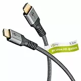 goobay High Speed 2.1 HDMI Kabel mit Ethernet - Vergoldete Stecker, Ultra HD Auflösungen bis zu 8KHz @ 60 & 4K @ 120Hz, HDMI Verlängerung für PS5, Xbox, Apple TV 4K, Fernseher Zubehör - 3m Grau 65262