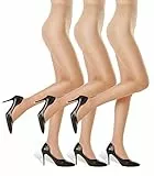 WAKUNA 3er Pack Strumpfhose Für Damen - 20DEN transparent reißfest druckfreier Komfortbund Feinstrumpfhose verstärkte (Nackt, M)