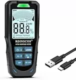 RDINSCOS 6-in-1-Feuchtigkeitsmessgerät, nicht-invasiver Feuchtigkeitsmesser, Feuchtigkeitstester für Wände, Trockenbau, Beton und Holz, per USB wiederaufladbar, anpassbare Alarmschwellen, weißer