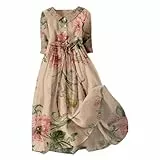 Jingmcdy Damen Sommerkleid - Freizeit Lockere Strandkleid Casual Mode Floral Gedruckt Lang Maxikleid 2024 Mit Knopfleiste
