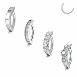 PiercingJak 4er 14G Clicker Piercing Bauchnabelpiercing Silber Chirurgenstahl CZ Bauchnabel Ring 10mm Nabelpiercing Barbell Körper Schmuck für Frauen Mann
