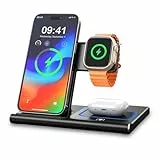 EXW 3 in 1 Induktive Ladestation,Wireless Charger für Apple Watch, iPhone Kompatibel mit iPhone 17 16 15 14 13 12 11 Pro & Max Serie, Apple Watch(Schwarz)