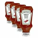 Heinz Sweet Chili Sauce – Süß-scharfe Sauce in Kopfsteherflasche – 1 x 220 ml (Packung mit 4)