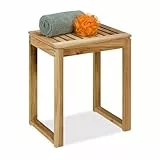 Relaxdays Hocker Holz, HxBxT: 46 x 40 x 30 cm, bis 80 kg, Sitzhocker Bad, Beistelltisch Wohnzimmer, Blumenhocker, Natur
