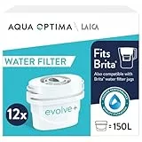 Aqua Optima Wasserfilterkartusche, Evolve+ 12er Pack (Vorrat für 12 Monate), kompatibel mit Brita Maxtra+ & PerfectFit*, 5-stufiges Filtersystem reduziert Chlor, Kalk und andere Verunreinigungen