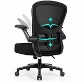 Durrafy Ergonomischer Bürostuhl, Schreibtischstuhl mit Netzrückenlehne, Lordosenstütze, 130° Neigung, hochklappbare Armlehnen, SGS-Zertifiziert, bis 130 kg, Schwarz