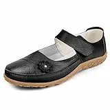OFFCUP Damen Leder Mary Jane mit Klettverschluss Bequeme Flache Schuhe Ballerinas Rutschfeste Sohle Damen Elegant Loafer Pflege Halbschuhe Ideal für Büro Alltag