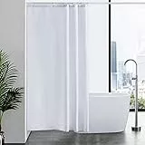 Furlinic Duschvorhang Textil Anti-schimmel Wasserdicht Waschbar Badvorhang aus Polyester Stoff Weiß 120x200cm mit 8 Duschvorhangringen.