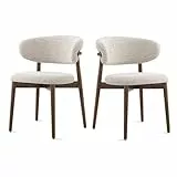 Mid Century Moderne Esszimmerstühle 2er-Set – Massivholz mit Leinenkissen & gebogener Rückenlehne – gepolsterte Küchen- und Wohnzimmerstühle – stilvolles Walnuss-Finish
