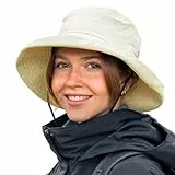 TOP-EX UPF 50 Sommer Sonnenhüte Damen mit Pferdeschwanz, Breiter Krempe Fischerhut für UV-Schutz, Wasserdicht regenhut, Kinnriemen, Atmungsaktiv Mesh, Faltbar, Safari Gärtner, Beige S