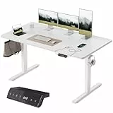FEZIBO Höhenverstellbarer Schreibtisch mit USB-A und USB-C-Ladeanschlüssen, 160 x 80 cm Schreibtisch Höhenverstellbar Elektrisch, Ergonomischer Steh-Sitz Tisch für Heimbüro, Standing Desk, Weiß