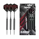 Champify® Brass Darts Set „Blackbird“ – 3 Dartpfeile mit 23g Barrel & Stahlspitze | inkl. 6 Alu-Schäfte, Flights & Zubehör | Präzise Steel Darts in Stealth-Optik für Anfänger & Profis | Dartpfeile Set