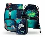 Baagl Schulranzen Jungen für 1. Klasse, Airy Schultasche Set 3-Teilig, Grundschule Schulrucksack für Kinder, Ranzen für Schule, Tornister (Chill)