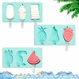 Eisformen Eis am Stiel,3 Stück 9 Eisformen Silikon mit Deckel,BPA Frei Wassereis Formen,Eis Formen für Stieleis (Blau)