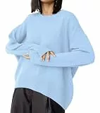 Ckikiou Übergroßer Pullover mit Rundhalsausschnitt, niedlich, lässig, für Damen, Herbst, Winter, lässig, langärmelig, weich, gestrickt, Hell, blau, Groß