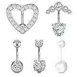 WillTen Silber Reverse Bauchnabelpiercing Damen 10MM Nabelpiercing Chirurgenstahl 14G Bauchpiercing Bananabells Herz Diamant Piercing Bauchnabel