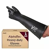 Ansell AlphaTec 87-104, Hochbelastbare Chemikalienschutzhandschuhe, 43cm Lange Stulpen, Strapazierfähige Schwarze Naturkautschuk- Latex Handschuhe für Industrie, Große Gummihandschuhe, 1 Paar, Gr. L
