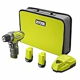 RYOBI 12 V Lithium, Akku-Kompaktschrauber R12DD-220S, max. Drehmoment 30 Nm, inkl. 2 x 12 V 2,0 Ah Akku und Schnellladegerät