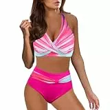 Ashleyzj Bikini Damen Set Zweiteiliger Sexy Badeanzug V Ausschnitt überkreuztes Bauchweg Bademode Blumenmuster Bikinis High Waist Bademoden Bauchkontrolle Bikini Sets Swimwear Badebekleidung
