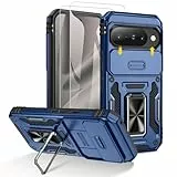 Doeshine Hülle für Google Pixel 10/10 Pro, Handyhülle mit 2 Stück Displayschutzfolie & Kameraschutz, 360°Rotate Ring Ständer, Robust Fallschutz Militär Schutzhülle Google Pixel 10/10 Pro (Blau)