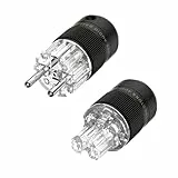 Brollitest High-End HiFi Schukostecker Schuko-Steckers Rhodiniert Kontakte Netzstecker Power Plug Transparent + IEC C15 Kupplung Kaltgerätekupplung (Transparent Rhodiniert)