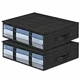 AiQInu Unterbett Aufbewahrungsbox,2 Stück Unterbettkommode mit Sichtfenster und 4 Haltegriffen 60x 45x 15 cm, Faltbare Unterbett-Aufbewahrungstasche Kleideraufbewahrung für Kleidung Decken Bettdecken