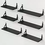 Pipishell 6 Stück Wandregal Holz und Metall, Wandregale zur Aufbewahrung, Regale Für Wände, Maximale Belastung 40lbs, Für Wohnzimmer, Schlafzimmer, Büro, Badezimmer oder Küche,Schwarz