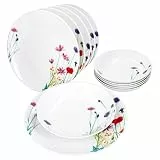 MamboCat Marie 12tlg Tafelservice I Porzellan-Geschirr mit Blumenwiese-Dekor für 6 Personen I 6X Suppenteller & 6X Speiseteller für Frühstück, Mittag & Abendbrot