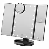 WEILY Kosmetikspiegel mit 21 LED Licht und 2X/ 3X Vergrößerung, USB und Batterie Dual Power Modus, Touchschalter für Dimmbare Helligkeit (Schwarz)