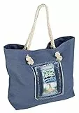 Idena 31016 - Strand-Tasche aus Canvas, Summer blau, ca. 52 x 38 x 13 cm große Trage-Tasche, ideal als Shopper, Schultertasche, für Urlaub, Strand und Picknick
