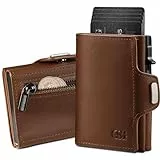 GSG SINCE 1998 Geldbörse Herren, Slim Wallet mit Münzfach, ID-Fenster, Portemonnaie mit RFID Schutz, Kartenhalter mini Portemonnaie Herren Braun