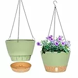 QCQHDU 2 Stück 20 cm Blumenampel Hängend ür Innen und Außen,Hängetopf mit Drainageloch für Pflanzen,3-Haken-Blumentöpfe zum Aufhängen,Hängepflanzen Topf für Garten und Haus(Grün)