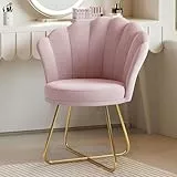 Hawthyhome Polstersessel Esszimmerstühle, Stuhl Schminktisch, Stuhl Samt, Blütenblatt-Rückenlehne Lehnstuhl mit Metallbeinen Gold, Bis 150 KG Belastbar Rosa