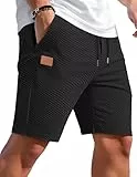 TARAINYA Textur Kurze Hosen Herren Baumwolle Shorts Hose Sommer Casual Elastische Taille Kordelzug Stretch Freizeitshorts Mit Taschen Schwarz L