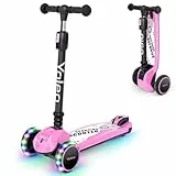YOLEO Kinderoller Kinderscooter Dreiradscooter mit PU Räder, Reaktionsschnelle Bremsen,4 Höhenverstellbare, Faltbar Lenker, 50kg Belastbar, für Kleinkinder Jungen Mädchen, ab 3 Jahre (Rosa)