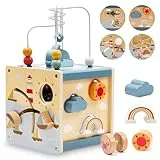 Zaxiva Motorikwürfel ab 1 Jahr, Montessori Spielzeug aus Holz, 6 in 1 Activity Würfel Baby, geeignet als kreatives Motorikspielzeug für Kinder, Holzspielzeug Geschenk für Jungen und Mädchen