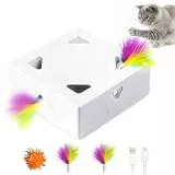 Migipaws Katzenspielzeug, interaktives elektrisches 7-Loch-Mäuse MigiBox, Intelligentes Federspielzeug,Pappspielzeug für gelangweilte Katzen,wiederaufladbar,2St Federn Zubehör
