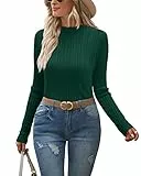 OUGES Damen Pullover Mock Neck Strickpullover Pulli Herbst Winter Basic Top Passform Langarmshirt Winterpullover(Dunkelgrün,XL)