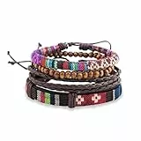 Generisch Surfer Armband 4er Set - Perlen Boho Stoff-Armband für Damen & Herren, Strand Festival Accessoires