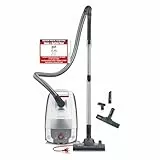 SEVERIN Bodenstaubsauger mit Beutel, leistungsstarker und leiser Staubsauger mit 360° Rollen, HEPA Filter, Zubehör für Teppich & Hartböden, weiß, rot, BC 7047