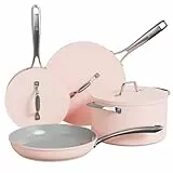 Ciarra Beyond Topfset Pfannenset Induktion 4-teiliges Keramik Antihaft Kochtopf mit Deckel Bratpfanne 26cm Schmorpfanne 28cm Milchtopf 20cm Suppentopf 24cm Topf und Pfannen Set Rosa