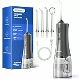 Operan Munddusche Kabellos, Tragbar Elektrische Zahndusche 4 Modi & 4 Düsen, 300ML Oral Irrigator Munddusche Testsieger für Entfernt Speisereste und Reinigt Die Zähne (Grey, 1Pack)
