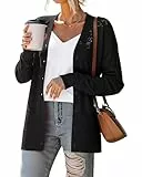 Yommay Strickjacke für Damen Elegante locker lässig leichtes V-Ausschnitt Frauen Herbst Langarm Pullover Klassisch Cardigan,Schwarz,XL