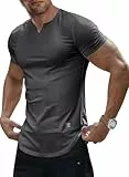 Meilicloth Herren Basic T-Shirt V-Ausschnitt Slim Fit Shirt Sportshirt Fitness Baumwollshirt Sommershirt V-Ausschnitt Hellgrau XL