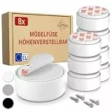 LouMaxx Möbelfüße höhenverstellbar– Füße für Möbel Ø 55,5 mm aus Kunststoff weiß – Hochwertige Möbelerhöhung zum Kleben oder Schrauben – 8er Set Gleitfüße in inkl. Montagematerial