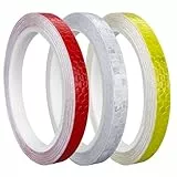 Prasacco 3 Rollen Reflektorband Selbstklebend, 10mm x 8m Reflektoren Aufkleber Selbstklebende Wasserdicht Reflektierendes Klebeband Reflektor Warnband für Fahrräder Helme Motorrad (Rot, Weiß, Gelb)