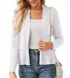 GRACE KARIN Damen Klassischer Strickjacke Leichte Langärmlige Cardigan Offene Vorderseite Casual Bolero mit Raffung Strahlendes Weiß M