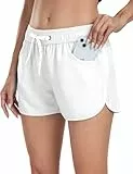 LYRIKER Badeshorts Damen Schnelltrocknend Frauen Badehose High Waist Schwimmhose mit Taschen Badebekleidung Laufshorts Reinweiß M